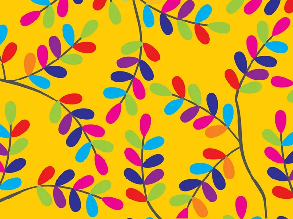 黄色背景与多彩的树叶 — 图库矢量图片