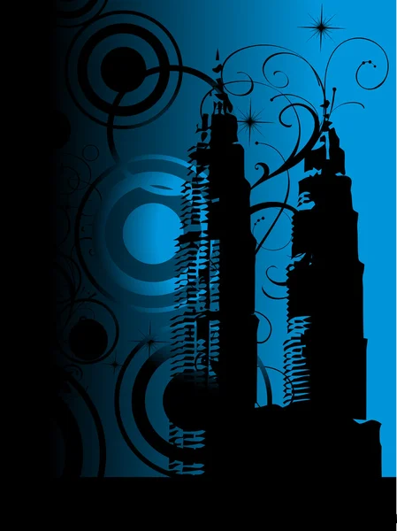 黑色摩天大楼与青背景 — 图库矢量图片