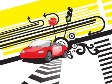 Background with road sign, traffic ight clipart