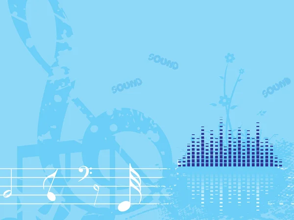 Синий музыкальный фон с цветочным — стоковый вектор