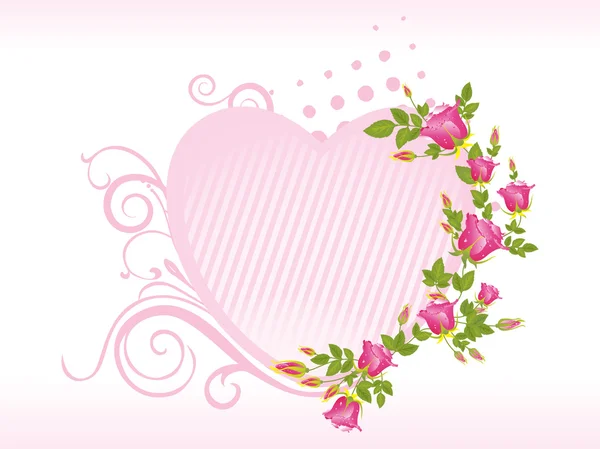 Cornice isolata a forma di cuore con rosa — Vettoriale Stock