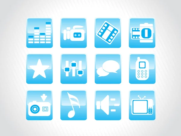 Set di icone in vetro astratto web, blu — Vettoriale Stock
