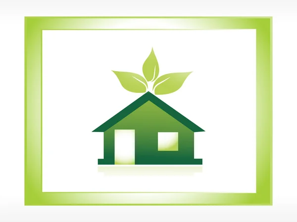 Icon green house with leaves — Stock Vector