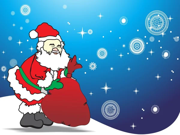 Joyeux Père Noël avec son sac cadeau — Image vectorielle