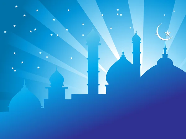 Mezquitas en el cielo nocturno brillante — Vector de stock