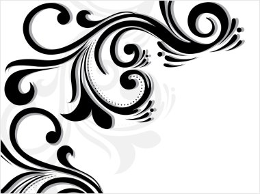 White background with black floral clipart