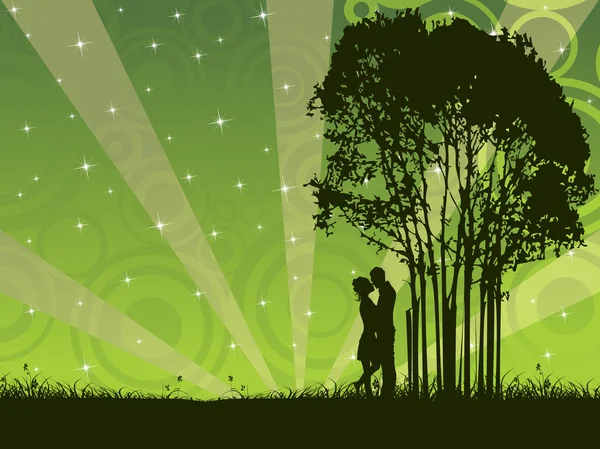 Vector beijando casal sob a árvore — Vetor de Stock