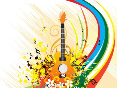 Guitar on grungy floral background clipart