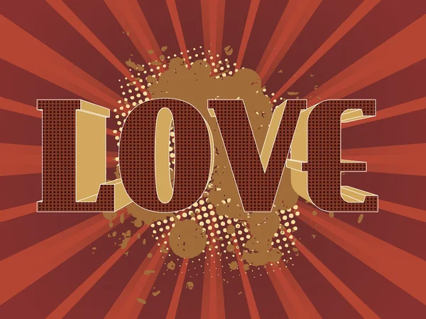 Grungy amour avec fond de rayons — Image vectorielle