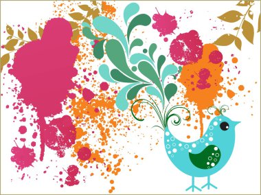 Grunge background with cute bird clipart