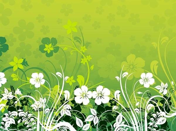 Fundo verde com padrão floral — Vetor de Stock
