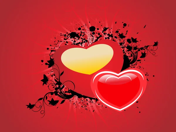 Corazón rojo con diseño grunge y floral — Vector de stock