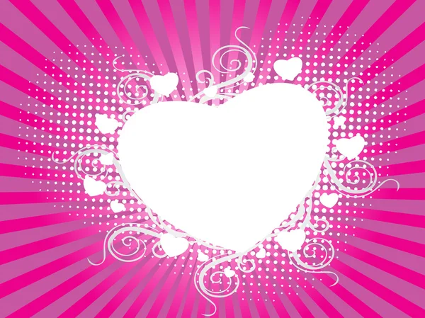 Fondo de rayos rosados con corazón blanco — Archivo Imágenes Vectoriales