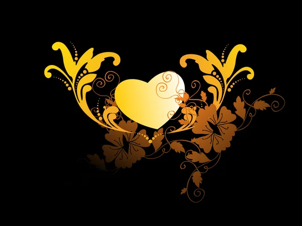 Coeur jaune avec ornement filigrane — Image vectorielle