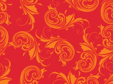 Red background with orange floral