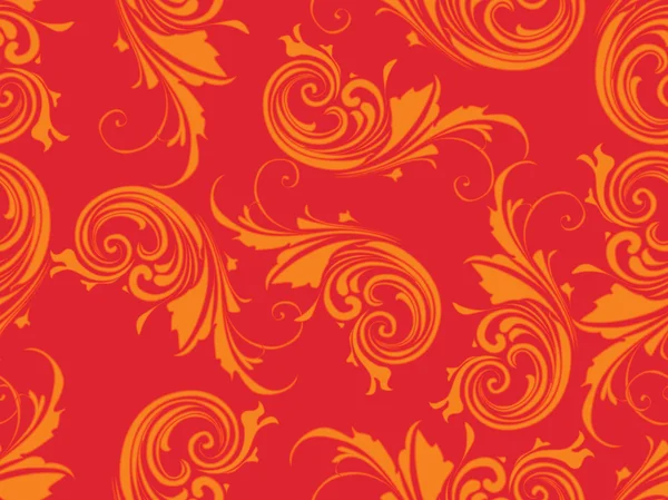 Red background with orange floral — Stockvector