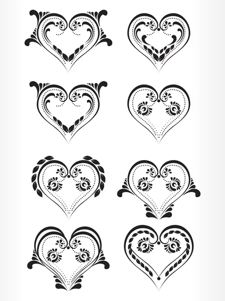 美丽的心形状纹身的集 — 图库矢量图片