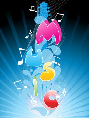 Background with wave, musical note clipart