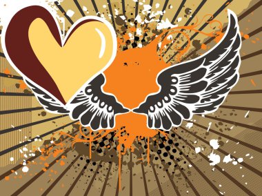 Grungy background with heart, wing clipart