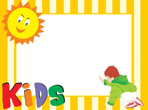 Cadre abstrait avec soleil et enfant — Image vectorielle