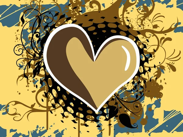 Fond grunge avec coeur, floral — Image vectorielle