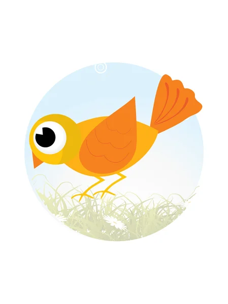 Χαριτωμένο πουλί κάθεται στο γρασίδι — Διανυσματικό Αρχείο