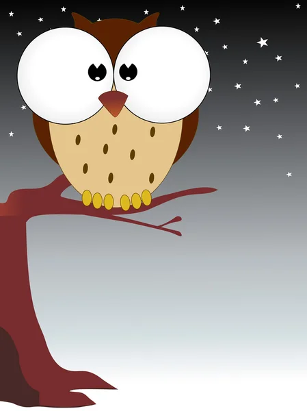 Big eyes owl on branch — Stock Vector