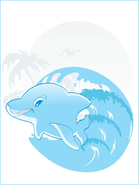 Tropical background with dolphin — Stock Vector