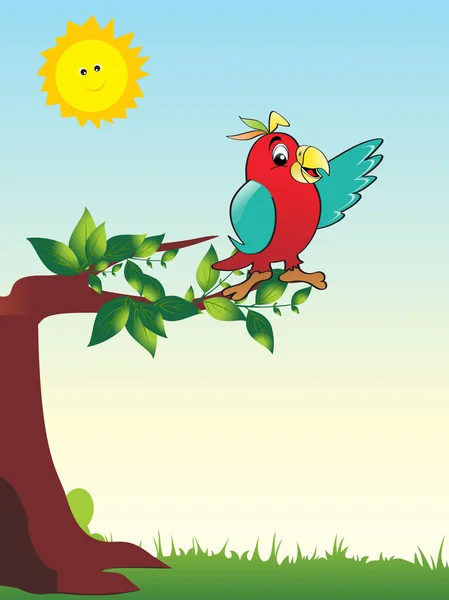 Tapeta papoušek sedící na větvi stromu — Stockový vektor