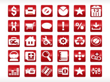 Abstract web icon series set, red clipart