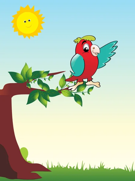 Söt papegoja sitter på gren — Stock vektor