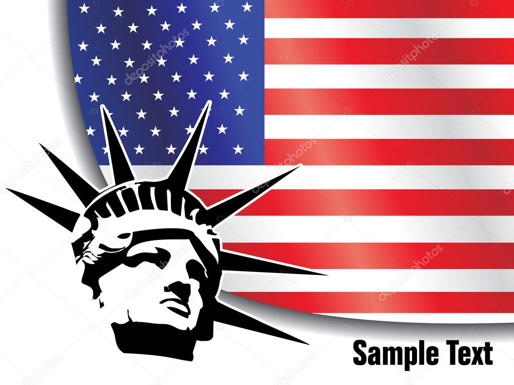 American flag with liberty statue