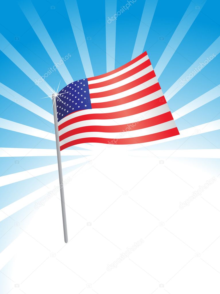 Vector american flag on pole