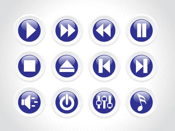 Icônes à boutons arrondis audio, bleu — Image vectorielle