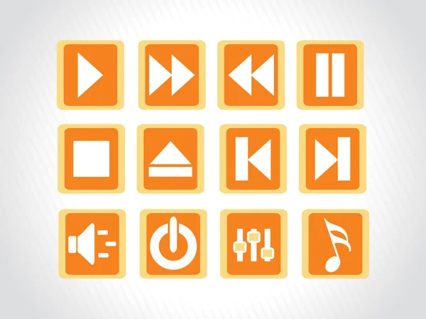Ícones de botão de áudio, laranja —  Vetores de Stock