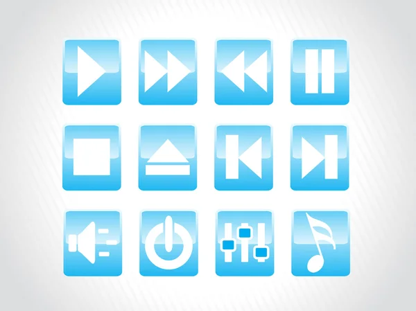 Audio button icons, blue — Stock Vector