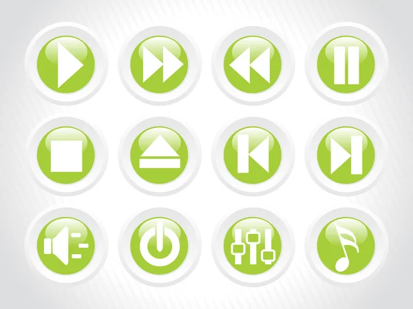 Icônes bouton audio, vert — Image vectorielle