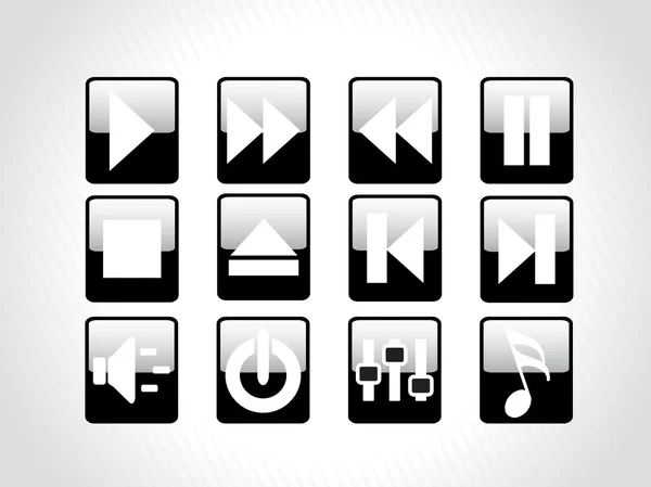 Iconos de botón de audio, negro — Archivo Imágenes Vectoriales