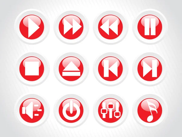 Audio rounded button icons, red — Stock Vector