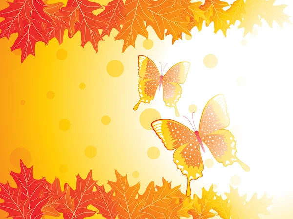 Sonbahar yaprakları ve kelebek, vektör — Stok Vektör