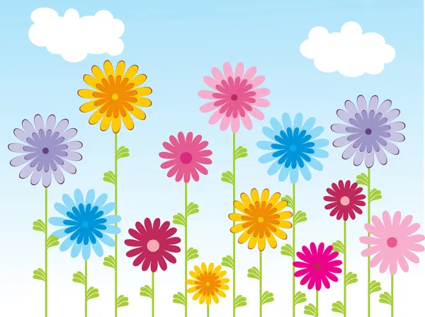 꽃과 배경 및 하늘 — 스톡 벡터