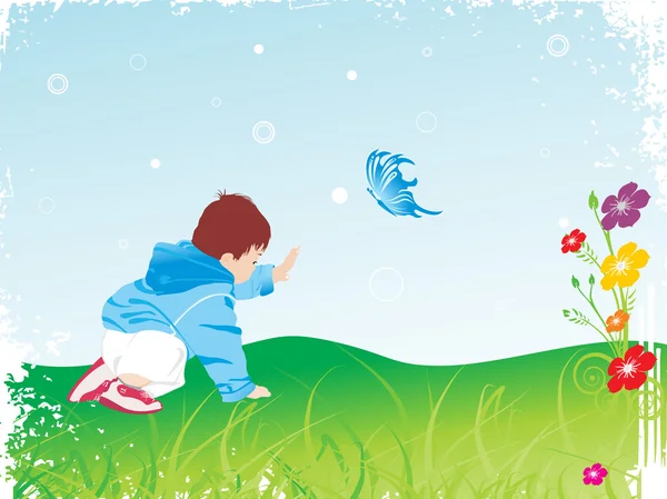 Beautiful kid playing in the garden — Stock Vector