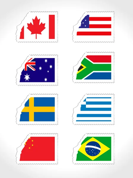 Timbre avec l'ensemble du drapeau du monde — Image vectorielle