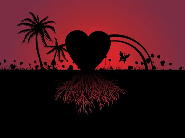 Strandmotiv och kärlek med rötter — Stock vektor