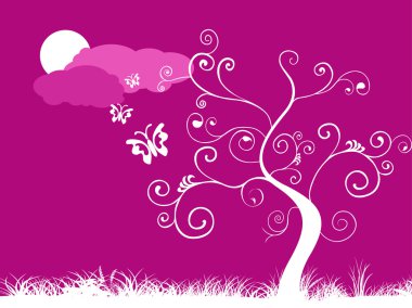 Tree in night with moon and cloud clipart