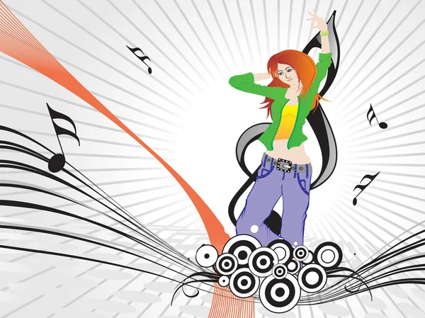 Жінка танцює на музичному фоні — стоковий вектор