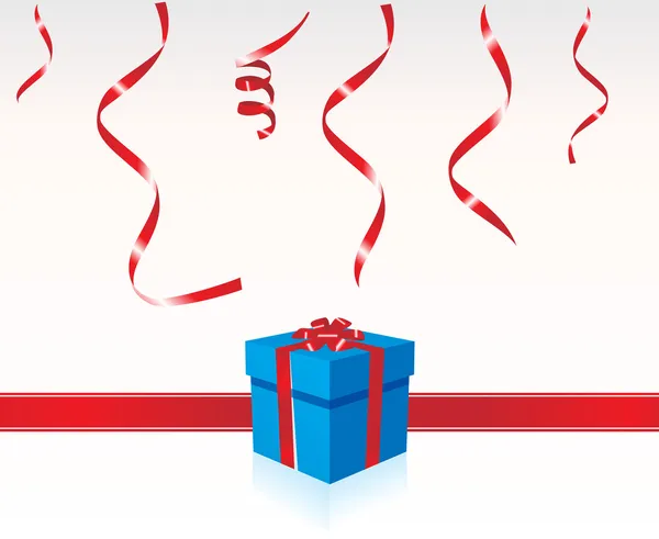 Coffret cadeau bleu noué avec ruban rouge — Image vectorielle