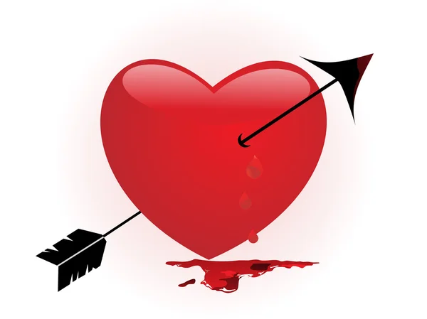 Кровоточащее сердце, пронзенное стрелой — стоковый вектор