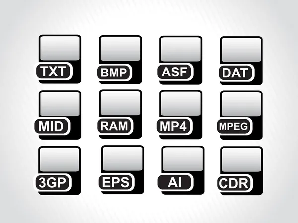 Iconos negros para el archivo generado por ordenador — Vector de stock
