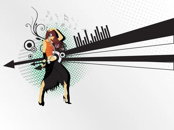 Danseuse sur fond musical — Image vectorielle